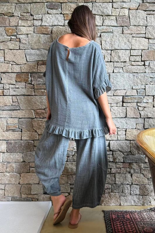 Frame Hopsack Frill Box Top Washed Charcoal
